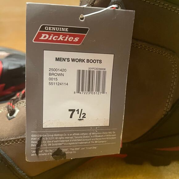 Dickies men’s leather exterior work boots size 7.5 new with tags brown and black main image 4